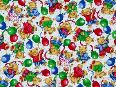 Vintage Colorful Children Teddy Bear Cat Rabbit Party Fabric Nursery Balloon 1 Y