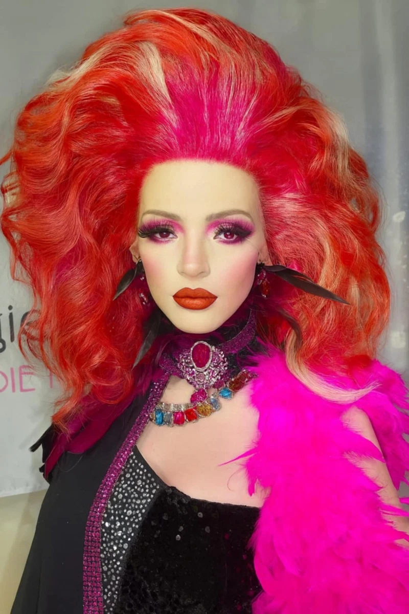 SERENEWIG Parrucca Frontale In Pizzo Sintetico Color Rosso Bordeaux Con M Ches Bionde Capelli Lunghi E Ondulati Per Donne Cosplay Drag Queen~p123213475 - Foto 5