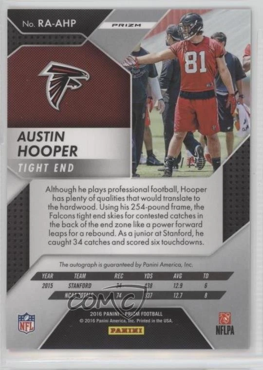 2016 Panini Prizm Rookie Red Crystals /75 Austin Hooper #RA-AHP Auto RC - Image 2 of 2