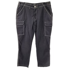 True Religion Cargo Pants Mens 38 Black Contrast Stitch Big T Relaxed Straight