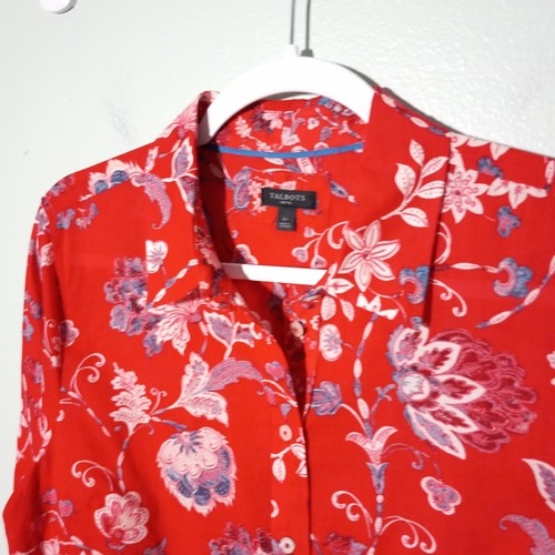 Talbots geknöpfte Bluse Top Gr. PL Large Petite, rot Blumen Baumwolle Freizeit Karriere - Bild 2 von 8