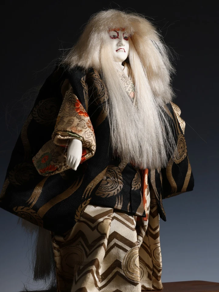 Muñeca Kabuki Japonesa Antigua Vintage Tamaño Grande -Kagami Jishi- Leo Blanca 32cm Foto 2 de 4