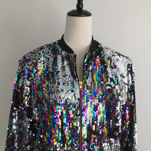 NWT CRESAY Womens sz Small/Medium Multicolor Sequins Black Lined Bomber Jacket - Picture 8 of 13