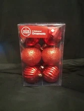 NIP, Winter Wonder Lane Brand, 12 Red Shatterproof Ball Ornaments, 3 Designs