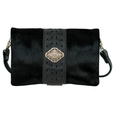 American West Womens Large Grab and Go Black Hair-On Leather Crossbody Bag OS