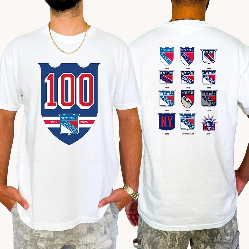 New York Rangers 100th Anniversary 1926-2026 TShirt - Full Colors, Full Size - Image 2 of 4