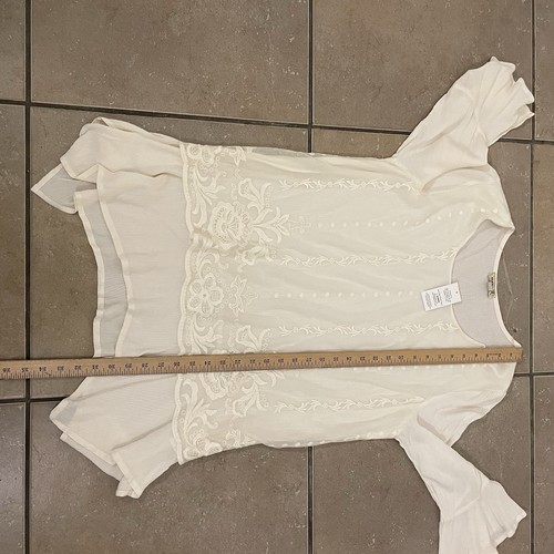 NEW One World Top Mixed Media Mesh Nylon Overlay Embroidery Ivory Womens Size L - Picture 7 of 7