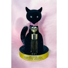 Max Factor Golden Woods Sophisti-Cat Perfume Pink & Black Cat Vintage Vanity Set