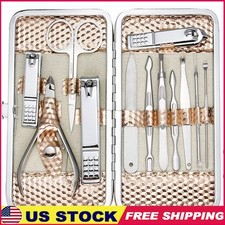 12PCS Manicure Pedicure Kit Stainless Steel Nail Care Tools Travel Case New