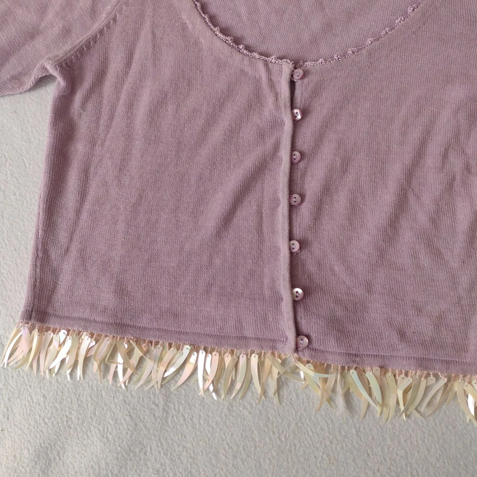 Cárdigan Betsey Johnson De Colección Años 90 Lavanda S Lentejuelas Flecos Coqueta Top Corto Foto 4 de 4