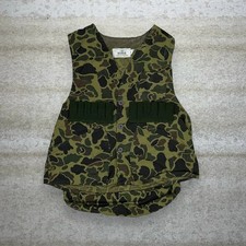 True Vintage 70s Red Head Duck Hunting Camo Vest Mens L Green Brown Button Up