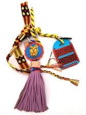 Consuela Jaguar Charm/Keychain w Leather Luggage Tag & Large Friendship Bracelet