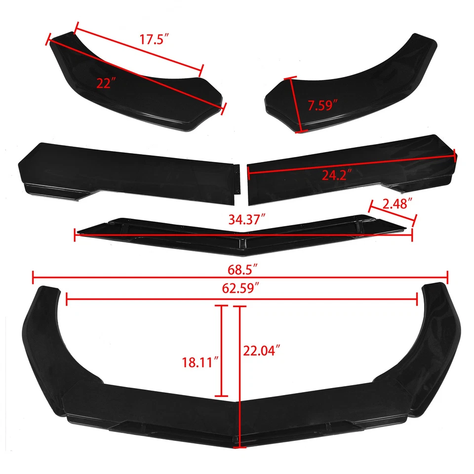 Front Bumper Lip Splitter Spoiler Glossy Black Body Kit For Dodge Challenger SRT — 第 4/4 张图片