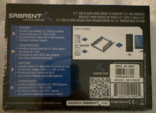 Sabrent BK-HDDH 2.5'' SSD & SATA Hard Drive to Desktop 3.5" Bay Bracket SEALED - Picture 2 of 3