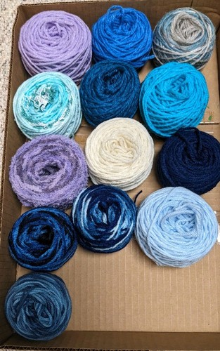 Yarn Cake Lot of 13 Cakes 1 oz each Granny Squares Cool Colors Blue Green Acryli
