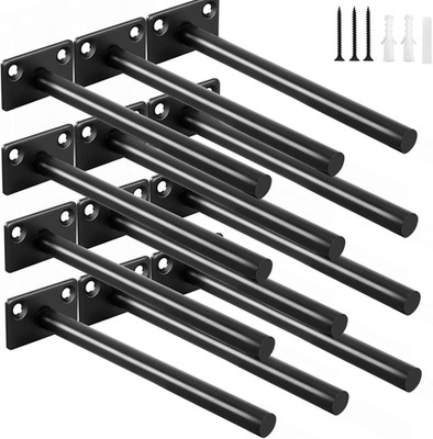 12 Pcs 6'' Black Solid Steel Floating Shelf Bracket Blind Shelf Supports - Hidden