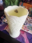 Fenton  Custard uranium Peacock Garden Floral Scalloped Uranium Glass Vase #8257