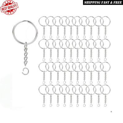 100pack Key Ring with Chain and Open Jump,1 Inch Split Round Keychain Rings Bulk