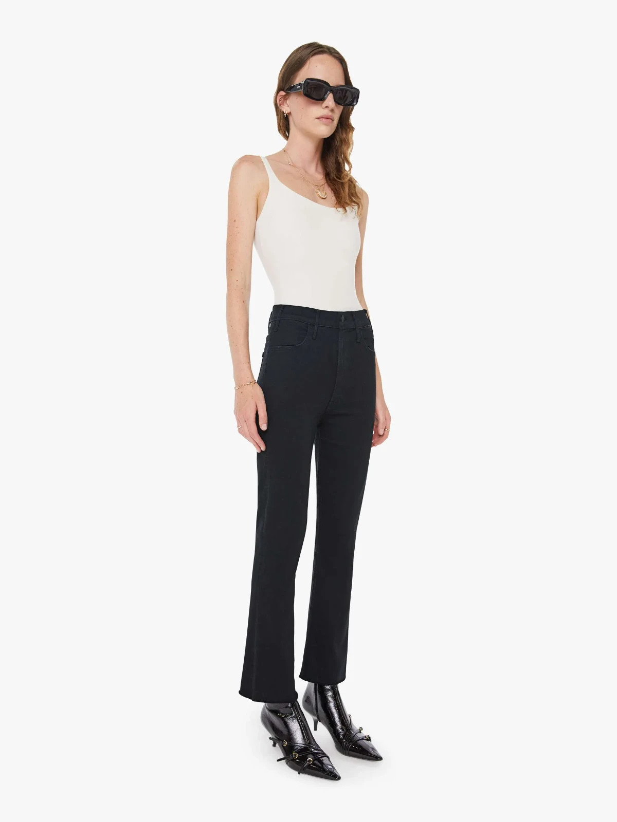 Mother The Hustler Ankle Fray Jeans in Not Guilty Black Size 23