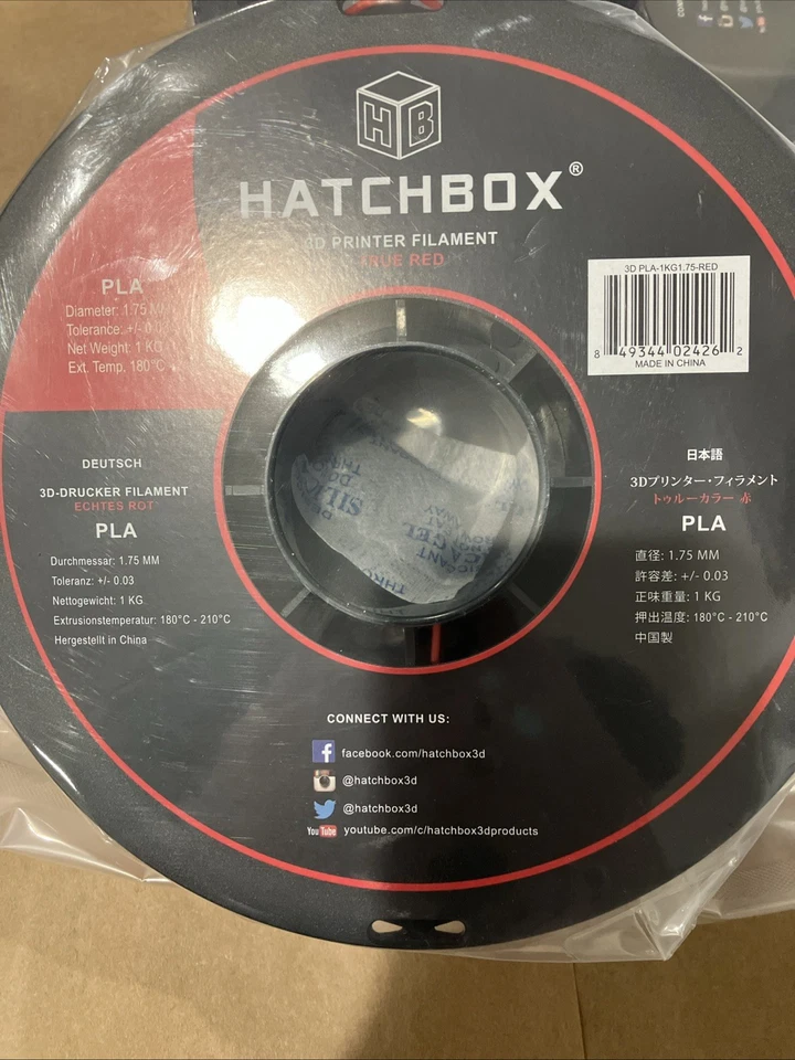 2 HATCHBOX PLA 1.75 mm 3D Printer Filaments in Blue & Red, 1kg Spools Each - Image 2 of 4