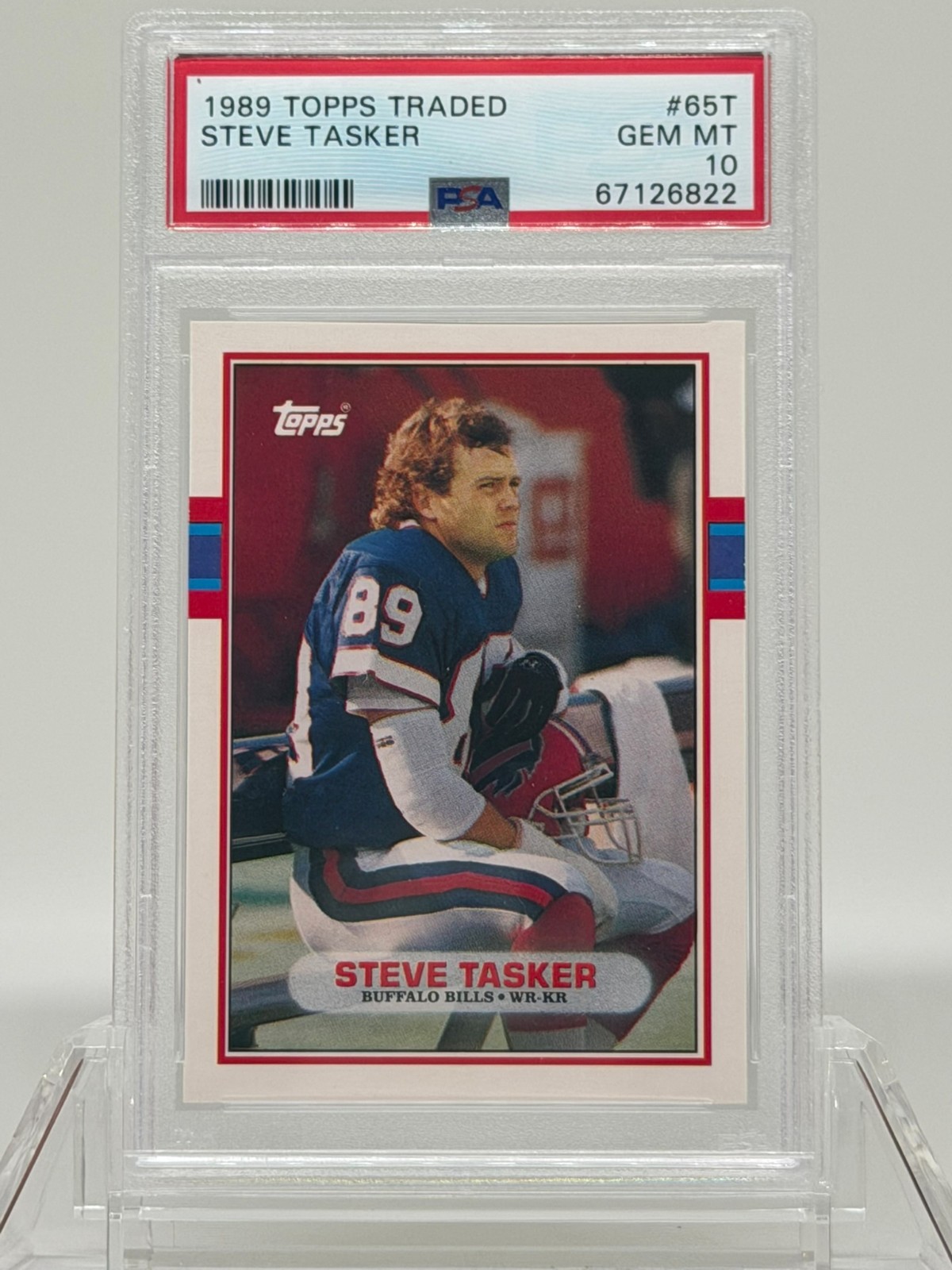 1989 Topps Traded Football #65T STEVE TASKER BILLS Rookie RC PSA 10  Low Pop