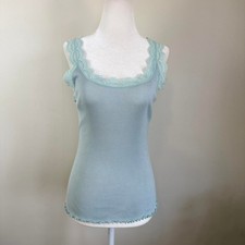 Vtg 2005 Victoria's Secret L Baby blue lace trim cotton cami tank top