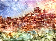 Abstract Landscape, mountains,rocks, original watercolor painting, IMPRESSIONIST