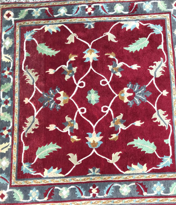 6' x 6' Square Indian Floral Design Oriental Flower Rug Hand Made 100% Wool