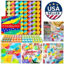 64 Pack Natural Bath Bombs Bulk Set   8 Scents, Organic Ingredients, Long-Las