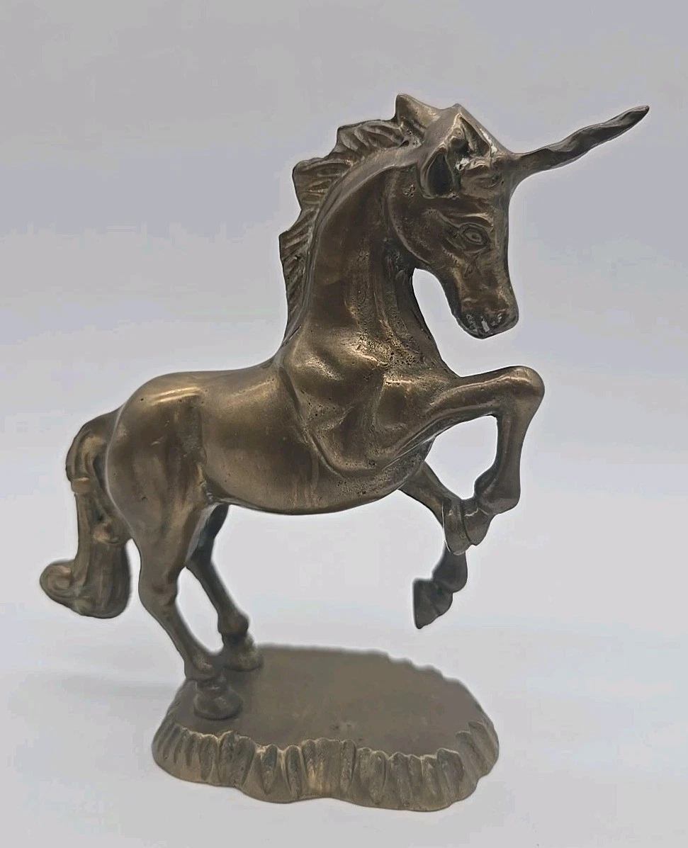 Petite Figurine Licorne En Bronze - Vintage - Doré