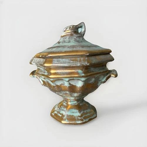 Vintage Stangl Pottery Double-handled Brushed  Gold Art Pottery lidded dish