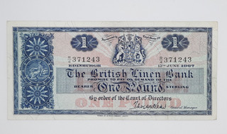 1967 The British Linen Bank Scotland UK £1 (One) Scottish Pound Banknote