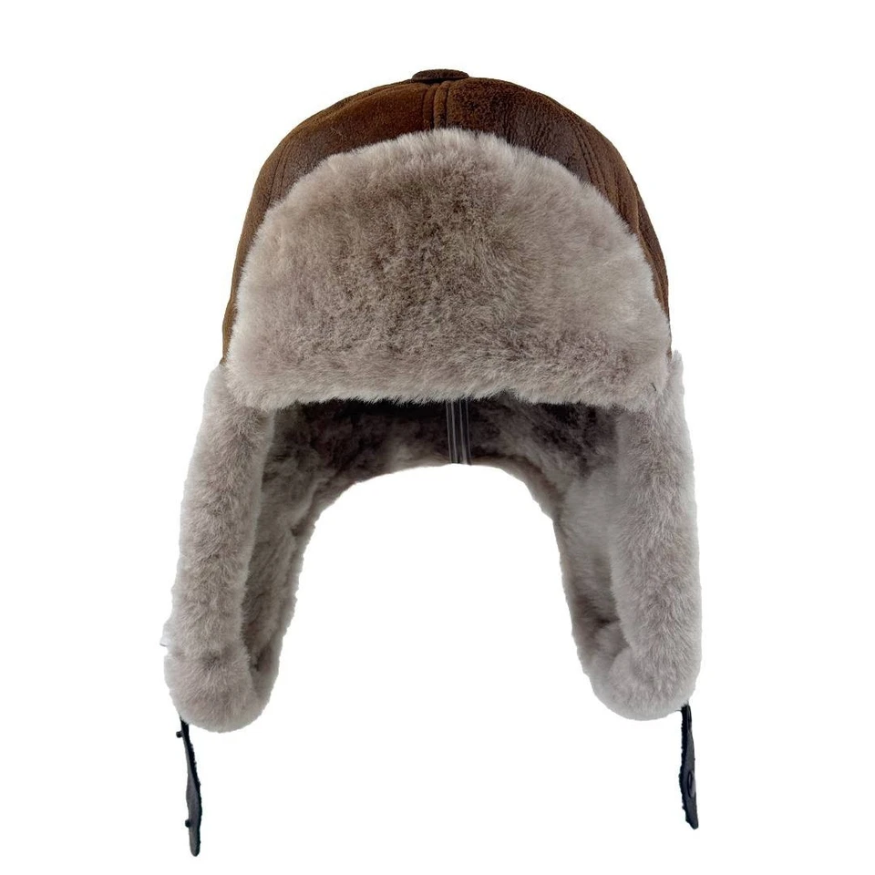 Sombrero Ushanka de piel de oveja de piel de oveja aviador trampero caza invierno gorra de piel oreja Foto 3 de 4