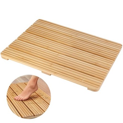 Bamboo Bath Mat for Bathroom Floor, Non-Slip Bamboo Shower Mat with Wave Text...