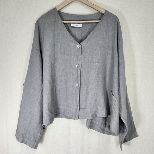 Bryn Walker 100% Leinen Knopfleiste grau Lagenlook Top Damen L minimalistisch