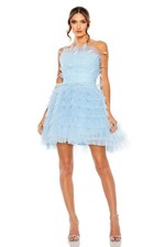 Mac Duggal Blue Feather Tulle Strapless Mini Party Dress Size 12 NWT $798