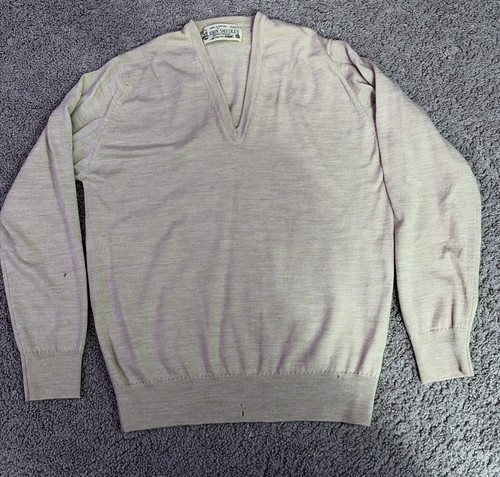 John Smedley, Vintage John Smedley Wool Sweater V Neck Cardigan Men's Medium - Beige