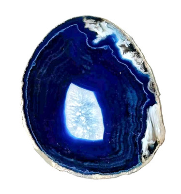Polished Blue Agate Slice   7cm Natural Banded Quartz Geode Cross Section