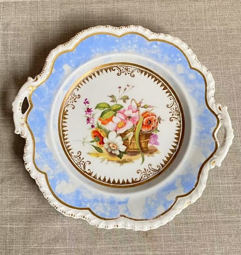 Antique Pair c1820 Samuel Alcock Twin Handled Cloud Border Gilt Floral Plates - Picture 7 of 24