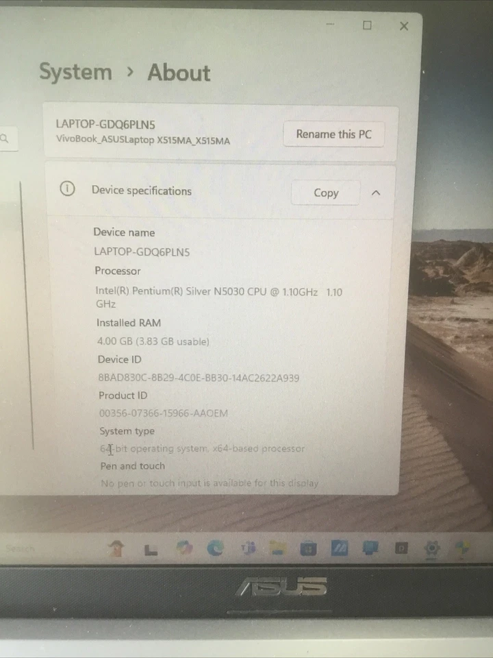 Asus VivoBook X515M Intel Pentium(R) N5030 4GB RAM 128GB SSD Win11Home - Image 2 of 4