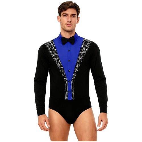 Men Leotard Performance Jumpsuit Lyrical Dance Shirt Samba Bodysuit Dancing - Picture 30 of 40