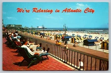 Vintage Relaxing in Atlantic City NJ Boardwalk Postcard 1965
