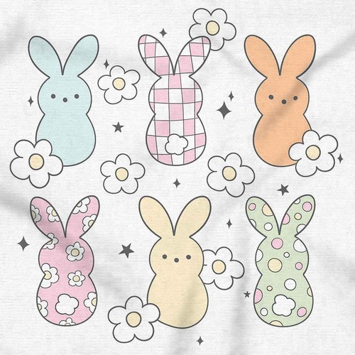 Cute Colorful Easter Bunny Flower Patterns Girls Youth Crewneck T Shirts Tees - Picture 2 of 7