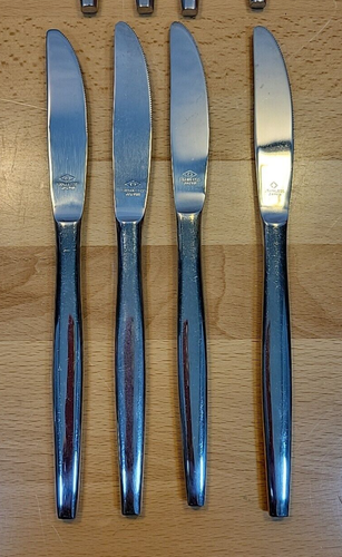 VINTAGE Carlton Stainless Steel WOODCREST Flatware DINNER Butter KNIVES set of 8 - Picture 5 of 6