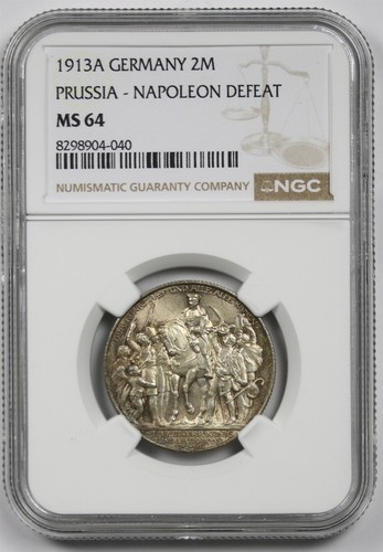 1913A Germany Silver 2 Mark NGC MS 64 German States Prussia Napoleon Defeat