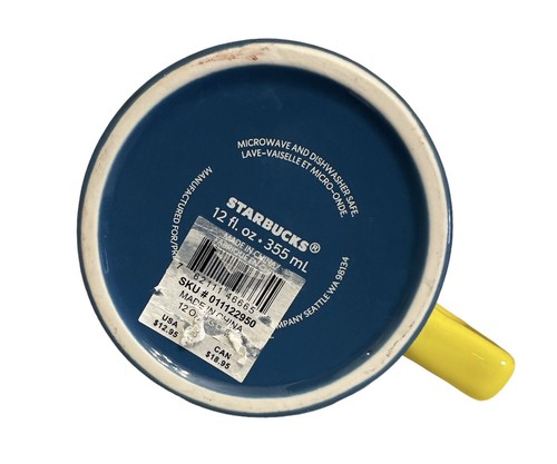 Starbucks Summer 2021 Blue Zebra Ceramic Mug 12 OZ Yellow handle EUC - Picture 7 of 7