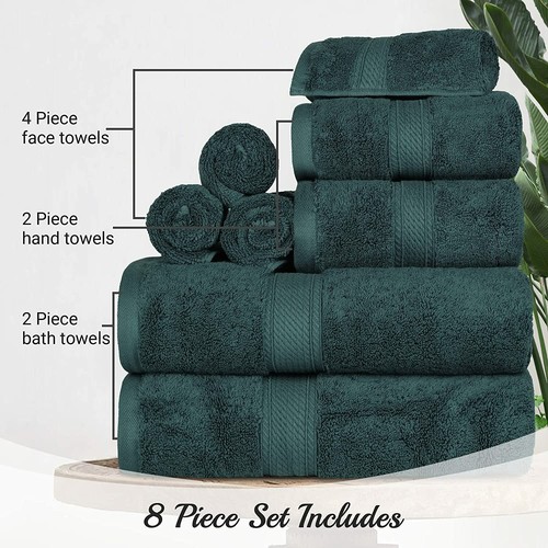 Thick Egyptian Cotton Towel Set of 8, Plush Absorbent Face, Hand & Bath Towels - Picture 30 of 93