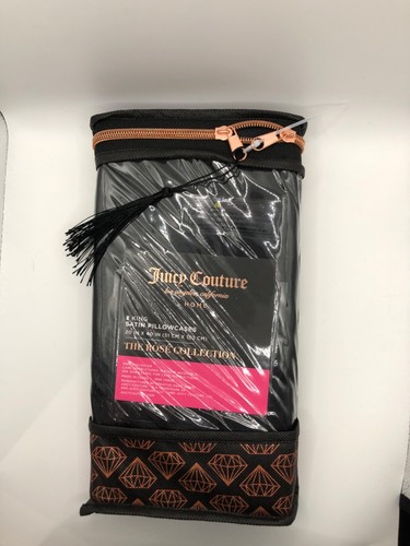 Juicy Couture 2 King Size Black Satin Pillowcases 20 in. X 40 in. New - Picture 2 of 2