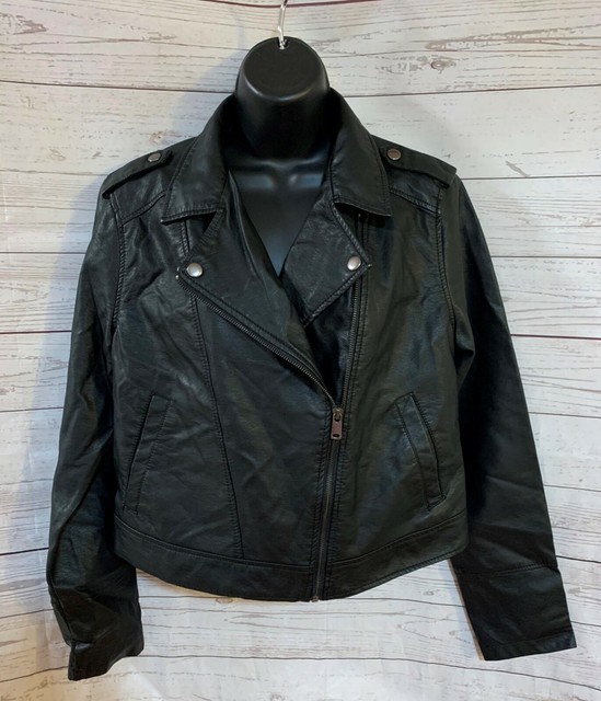 Primark Women’s Black Full Zip Faux Leather Motorcycle Biker Jacket