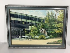 Original Art Painting Green MCM General Motors Tech Center Prentice Framed